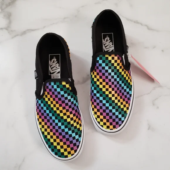 Vans Asher Rainbow Mini Check Canvas Slip On Skate Shoes Sneakers - Picture 4 of 4